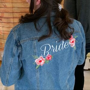David's Bridal Floral Bride Denim Jacket Large